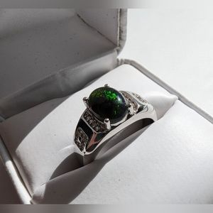 Natural Ethiopian Fire Opal and Diamond Sterling Silver Ring